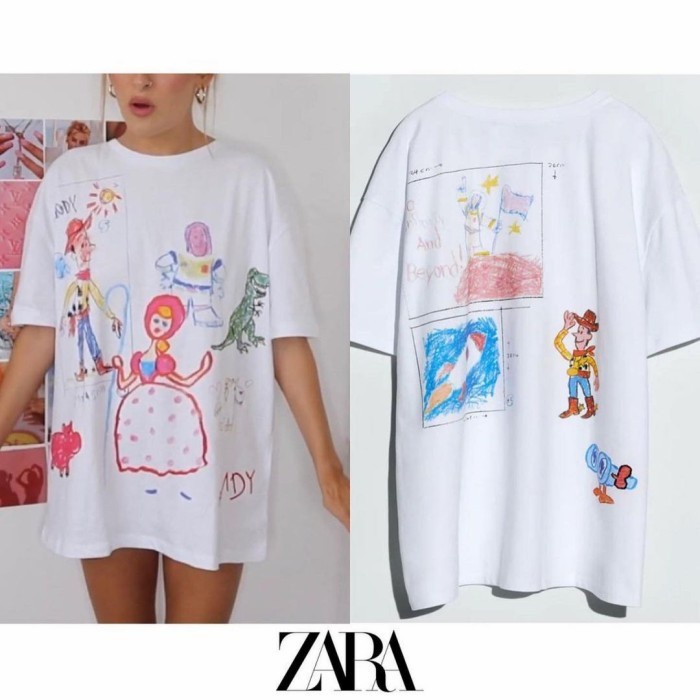 ZARA TRF TRAFALUC TOY STORY DOODLE PRINTED OVERSIZED KOREAN TEE BAGGY