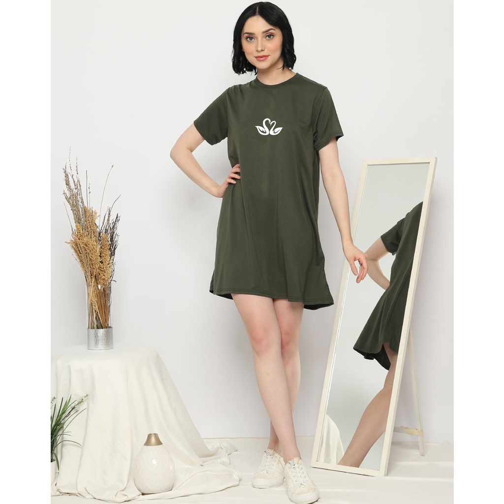 YOURSTYLE1119 - BASIC MINI DRESS SWAN LOVE TUNIK OVERSIZE TSHIRT KEKINIAN OVERSIZE