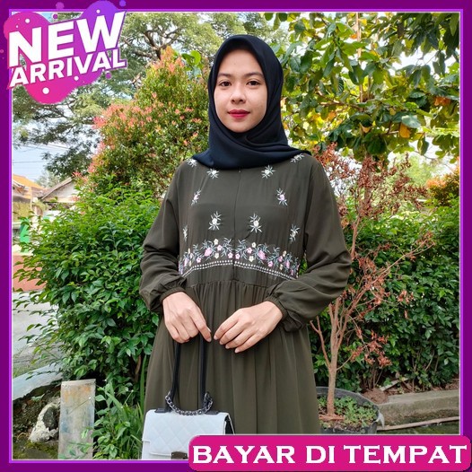 Gamis Wanita Dewasa Cewek Baju Muslim Dress Maxi Gamis Ceruty Bordir / Gamis Bunga Ceruty Premium /