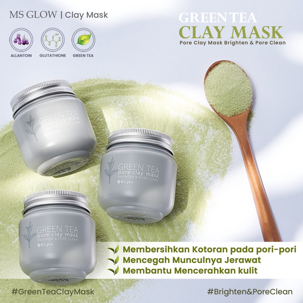 Ms Glow Clay Mask Charcoal &amp; Greentea Masker Wajah Original