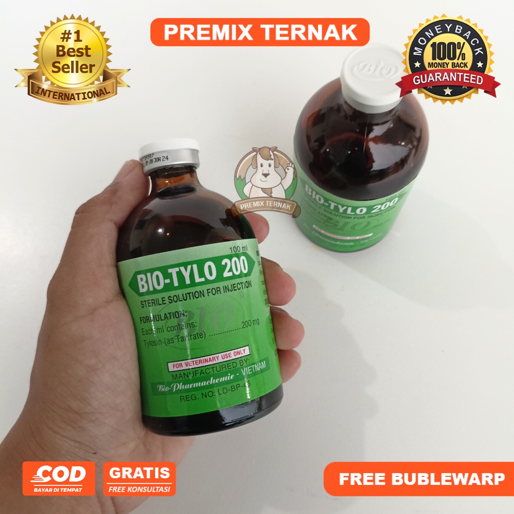 BIO TYLO 200 (TYLOSIN) 100 ml - Obat anti biotik pernafasan hewan Sapi kambing Domba Ayam babi - SEPERTI DUFATYLO TYLOCARE