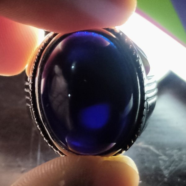 Batu Akik Cincin Titanium Tanam King Safir Sapphire Wulung Hitam Tembus Biru 3s150