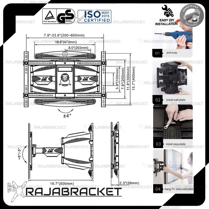 Bracket Braket Breket TV 55 60 65 70 75 77 80 85 inch, 6 Swivel Direction Universal TV Wall Mount