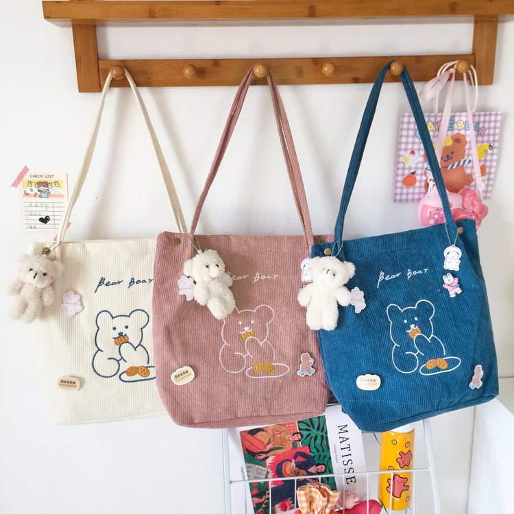 BEARY Shoulder Tote Hand Bag Tas Bahu Kuliah Sekolah Wanita Aesthetic Motif Karakter Beruang Dumpling Mini Ootd Konser Lucu Fashion Karakter Beruang Stylish  Wanita Korean Vintage Style Chikoisme