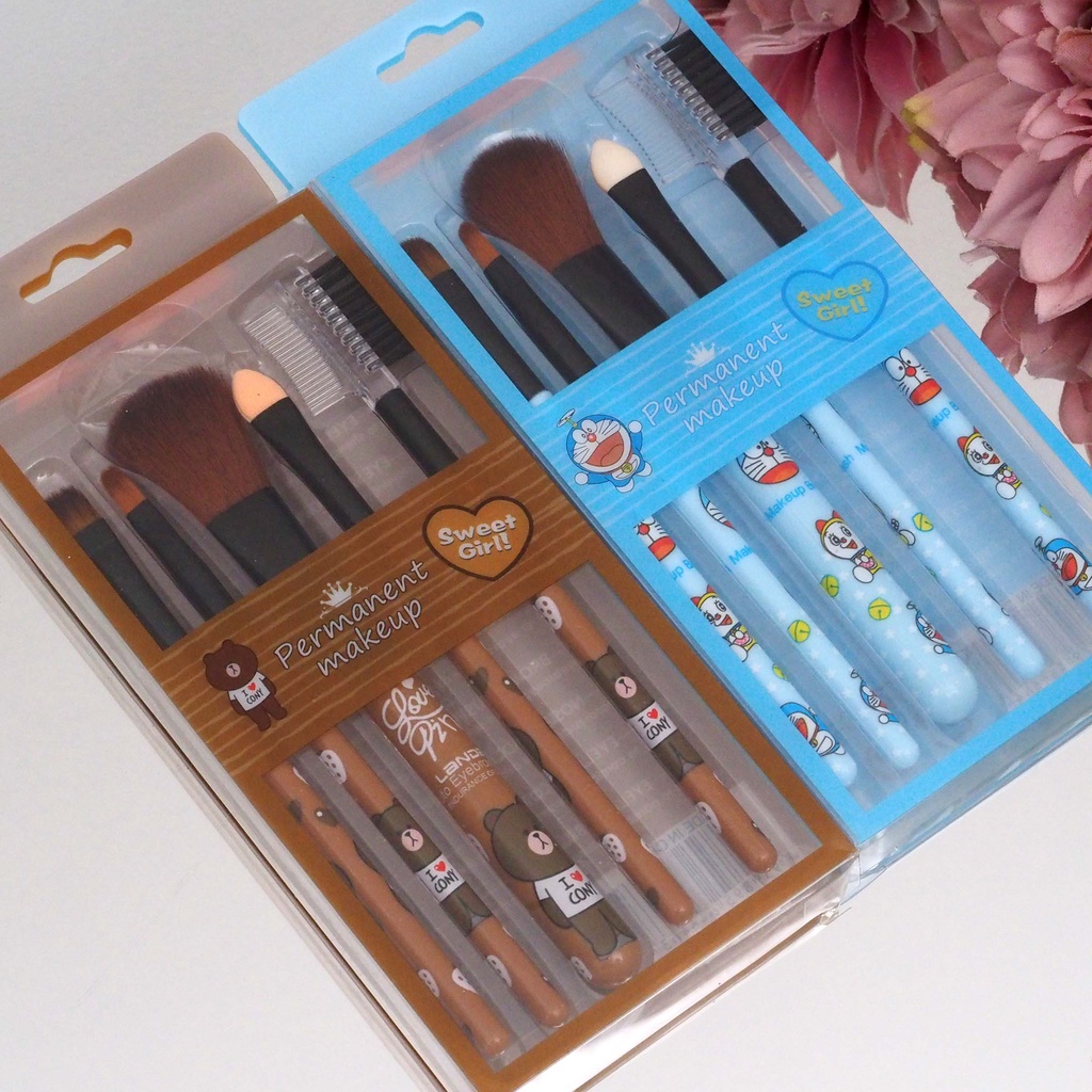 Kuas Make Up Set Isi 5 Pcs Karakter Permanent MakeUp Sweet Girl Kosmetik Brush Bagus