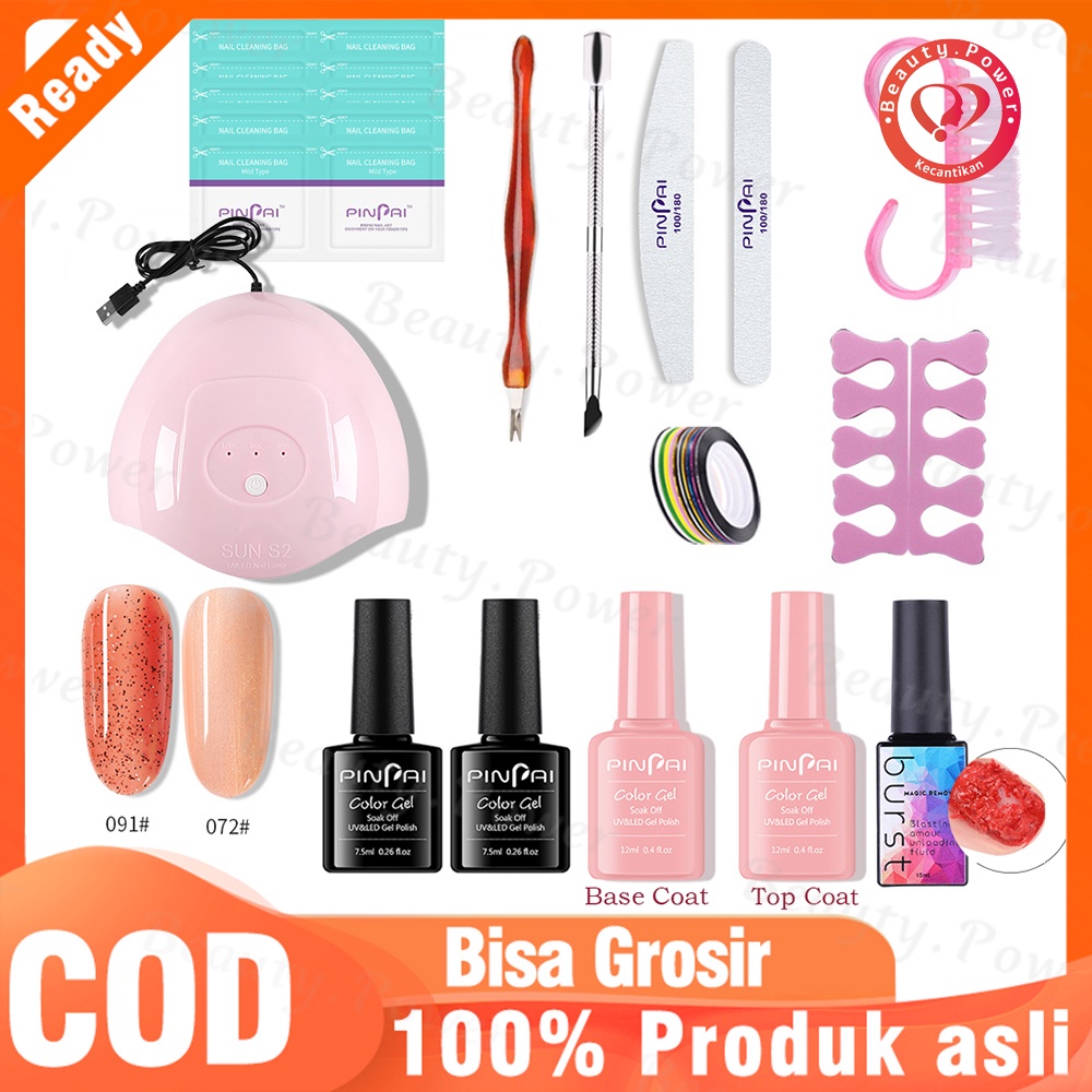 1 Set Lampu mini2 Kuku UV 36W dan 2 Warna Cat Kuku Gel, Set Peralatan Manikur Seni Kuku, Top Coat Dan Base Coat Set