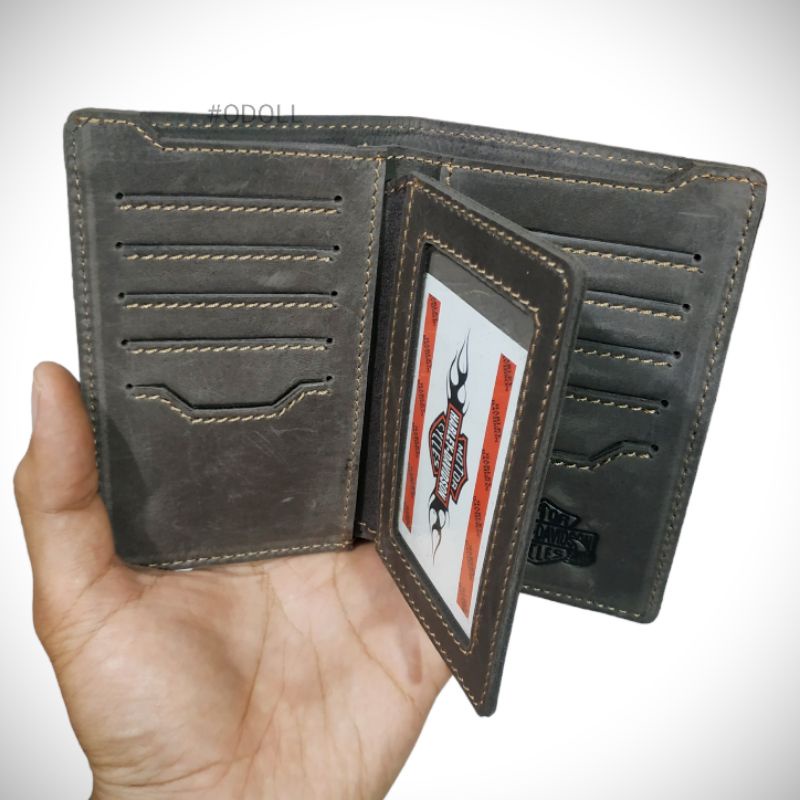 dompet kulit asli pria crazy horse ukuran 3/4 tanggung tegak vertikal