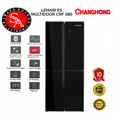 Kulkas 4 Pintu 465 Liter Changhong Black GlassType: CRF-580 (Khusus Daerah Medan)