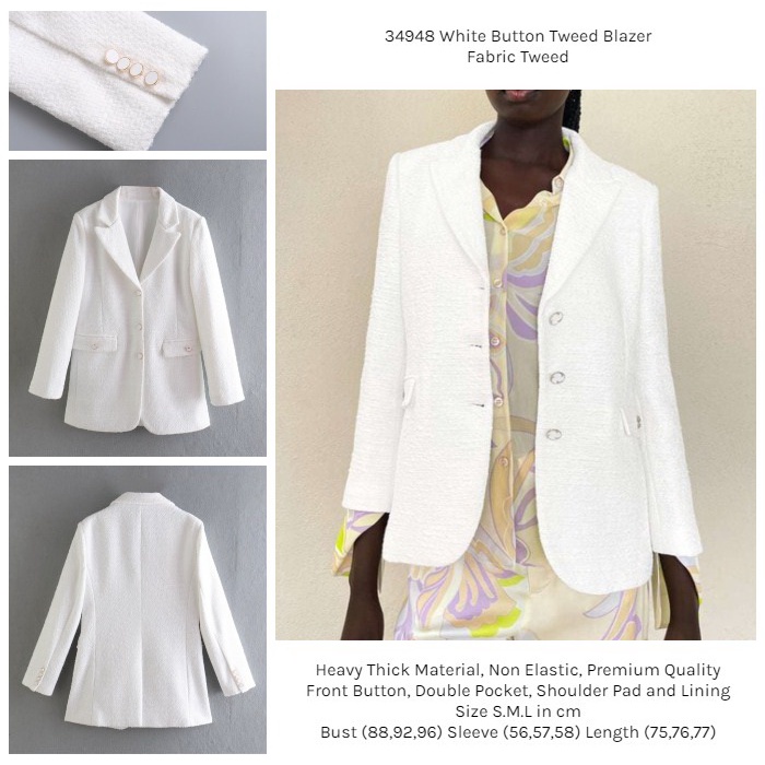 34948 Blazer Putih Blazer Kantoran Blazer Kerja Blazer Tweed