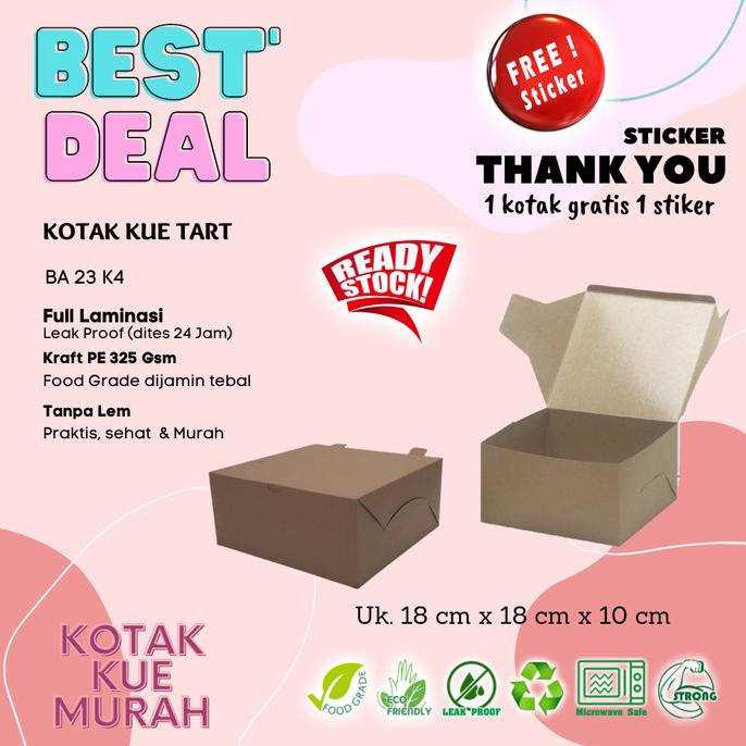 

KEMASAN / PACKAGING KUE TART 18 cm x 18 cm x 10 cm Kotak Kraft