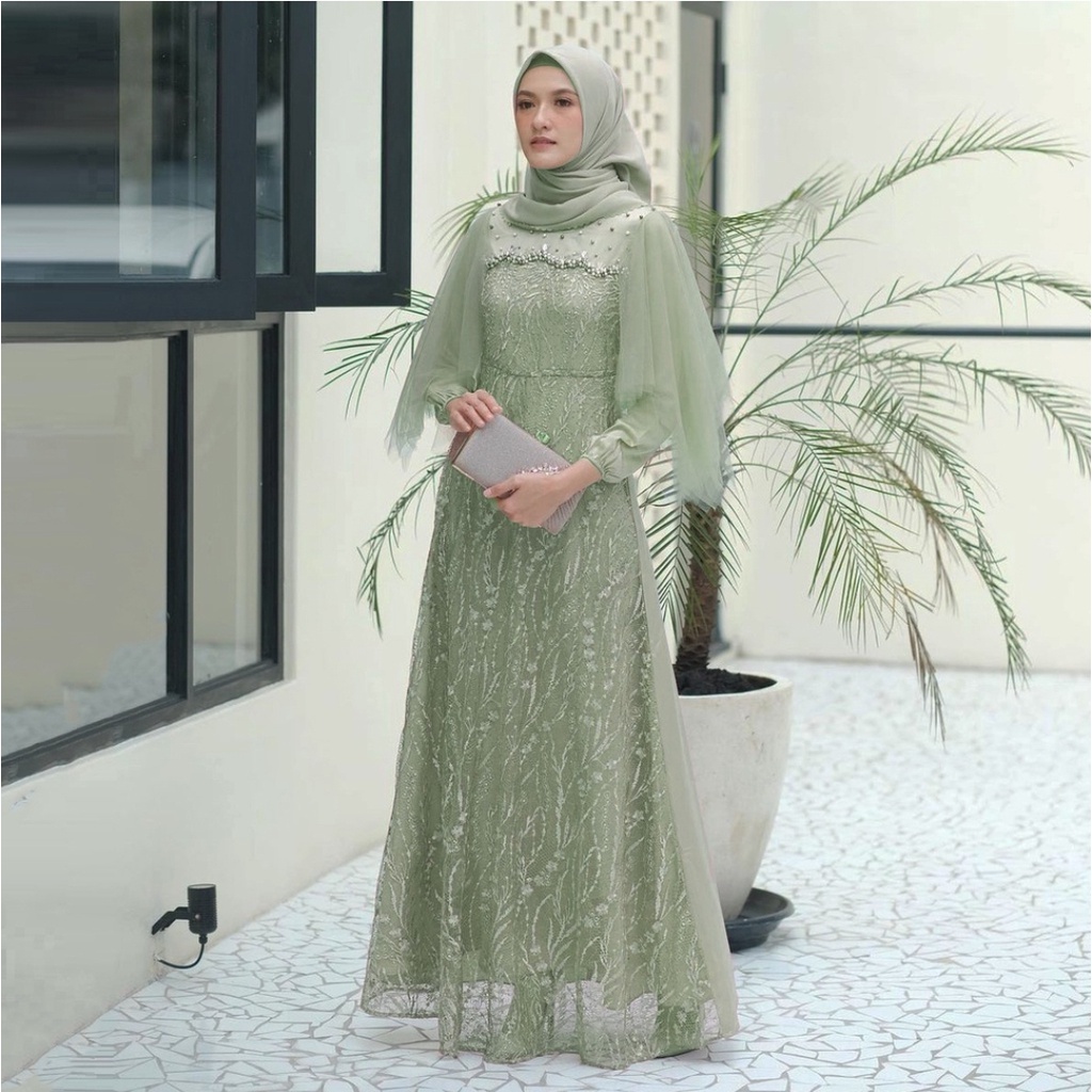 Luna Dress Brukat Tile Apply Mutiara Gamis Shelomita Brukat Gamis Kondangan Gamis Brukat Remaja Muslimah Cantik Outfit Kondangan Gaun Pesta Mewah Dress Bridesmaid Seragam Pernikahan Dress Party Terbaru Dress Muslimah Jumbo xxl ld 120