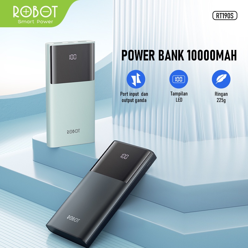 PowerBank 10000mah Real Capacity ROBOT RT190S 2A Dual Input and Output  - Garansi Resmi 1 Tahun