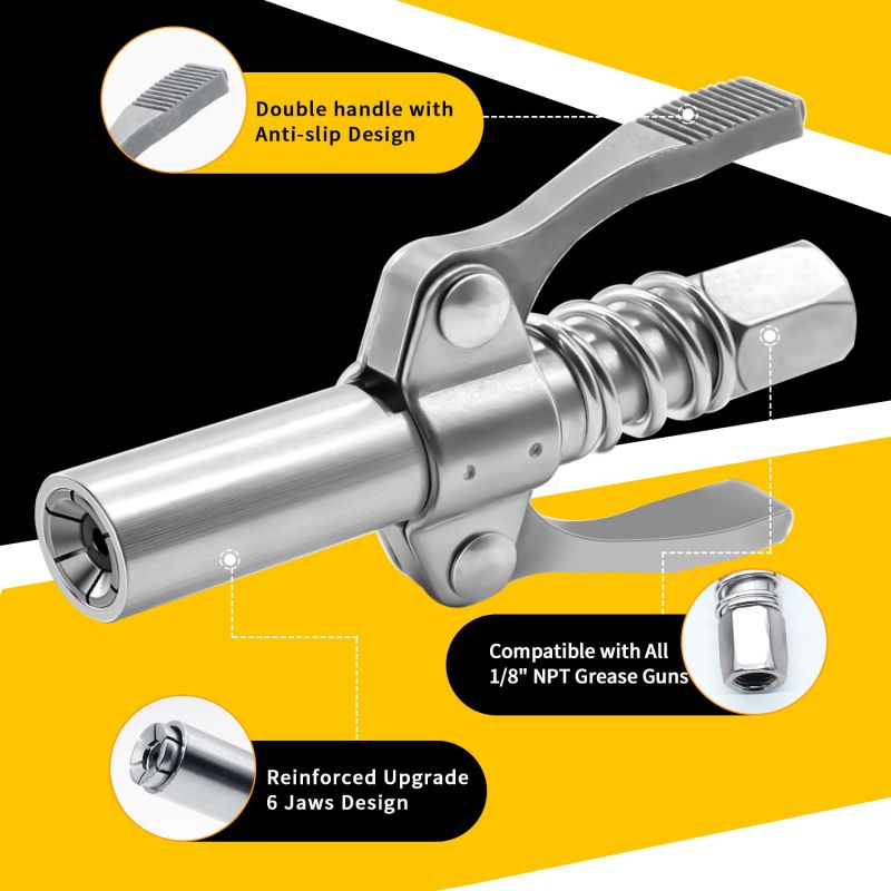 1set Alat Grease Coupler Heavy Duty Kunci Ganda Kepala Grease Gun Dengan Selang Yang Serasi