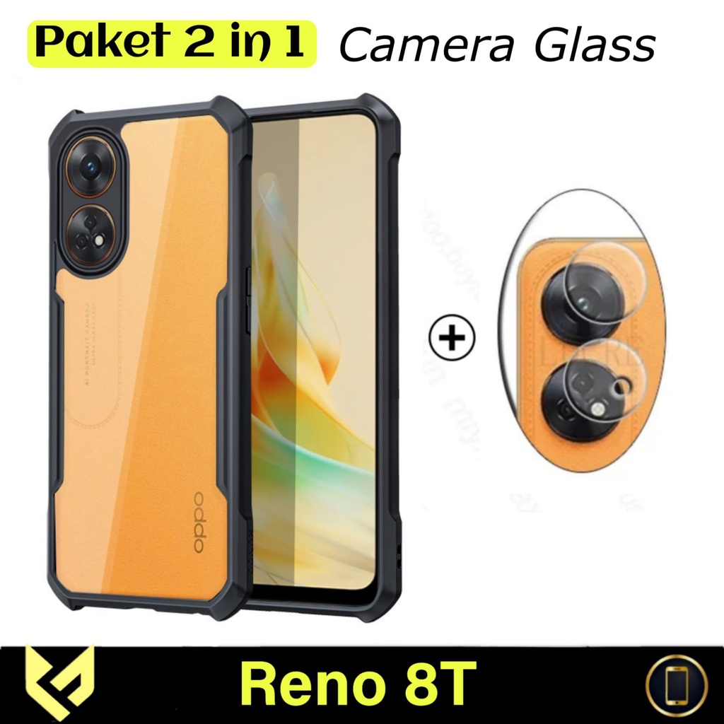 PROMO Paket 2IN1 OPPO RENO 8T 4G Case ShockProof Transparan Free Pelindung Camera Belakang Handphone - FIDS STOR