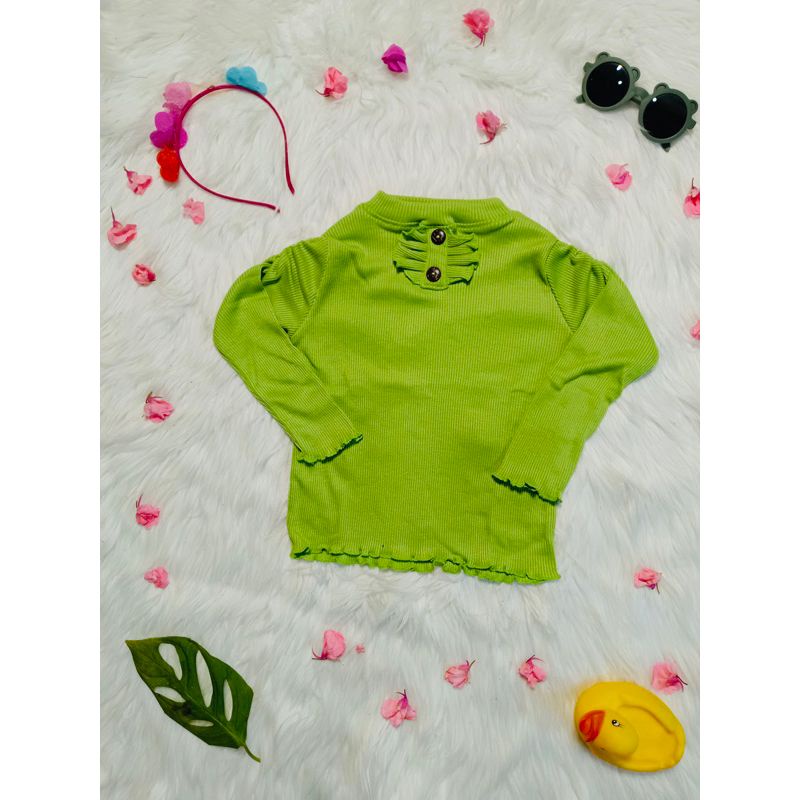 Baju Anak Perempuan RUFFLE LONGSLEVEE Knit tee Rib 1-5 Tahun