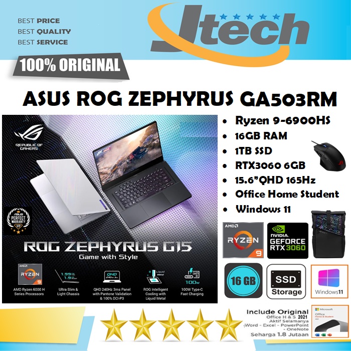 ASUS ROG ZEPHYRUS G15 GA503RM - RYZEN 9-6900HS - 16GB - 1TB SSD - RTX3060 6GB - 15.6&quot;QHD 165Hz - WIN11 - OFFICE HOME STUDENT