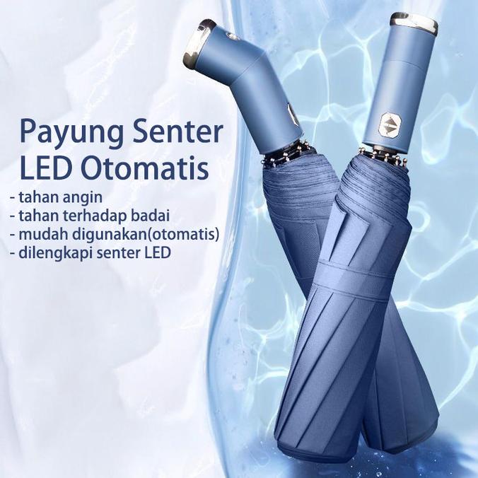 Payung Senter LED Camping Anti Panas Anti Badai Buka Tutup Otomatis