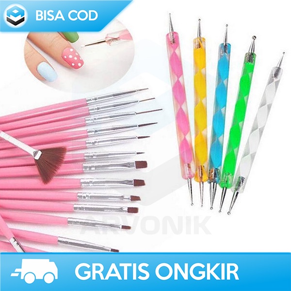 KUAS UKIR KUKU 20 IN 1 NAIL ART TOOLS LENGKAP MULTICOLOR BY RHINESTONE