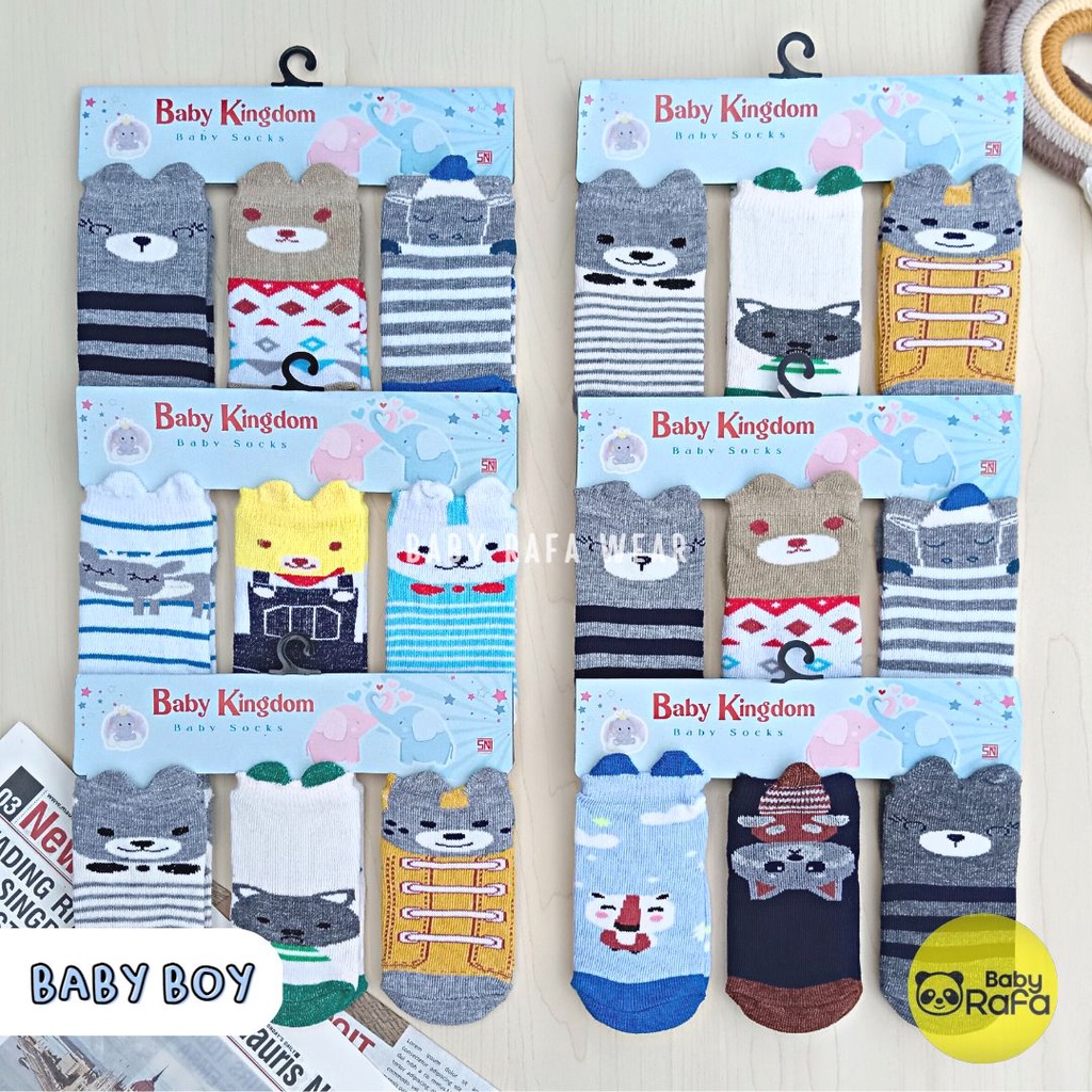 3 Pasang Kaos kaki Bayi 3D Karakter Hewan Baby Kingdom