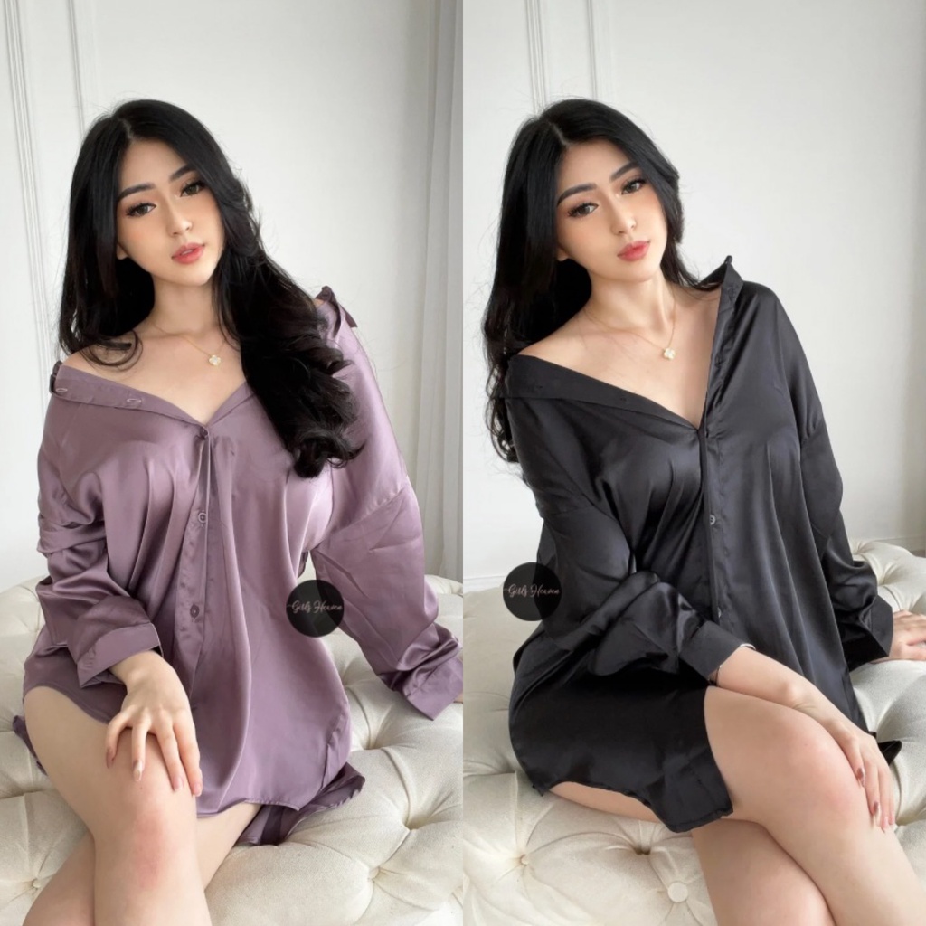 Jane Kemeja Tidur Satin Oversize [ Girlsheaven_id ]