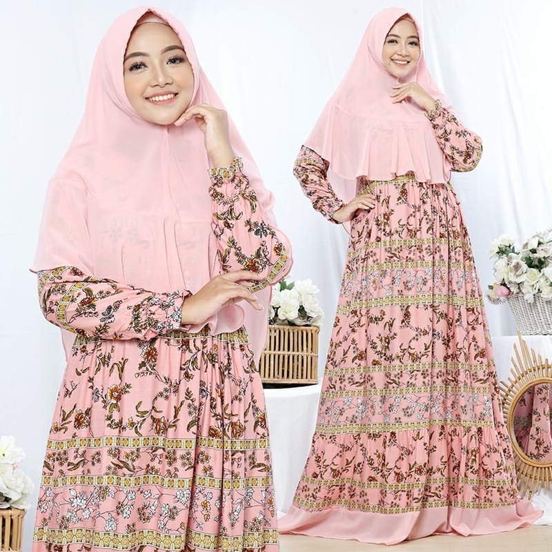 Gamis Maxi Syari Wanita Bahan Katun Rayon + Bergo Syari Jovanka HOPYLOVY