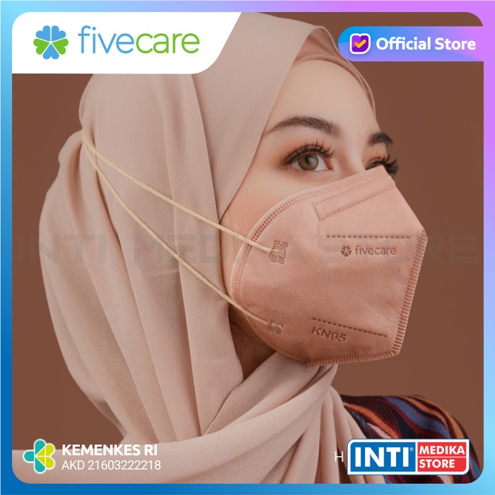 kerudung hijab FIVECARE - Masker KN95 3D 6ply Headloop Jilbab Hijab | Surgical Mask - Black Q6L7