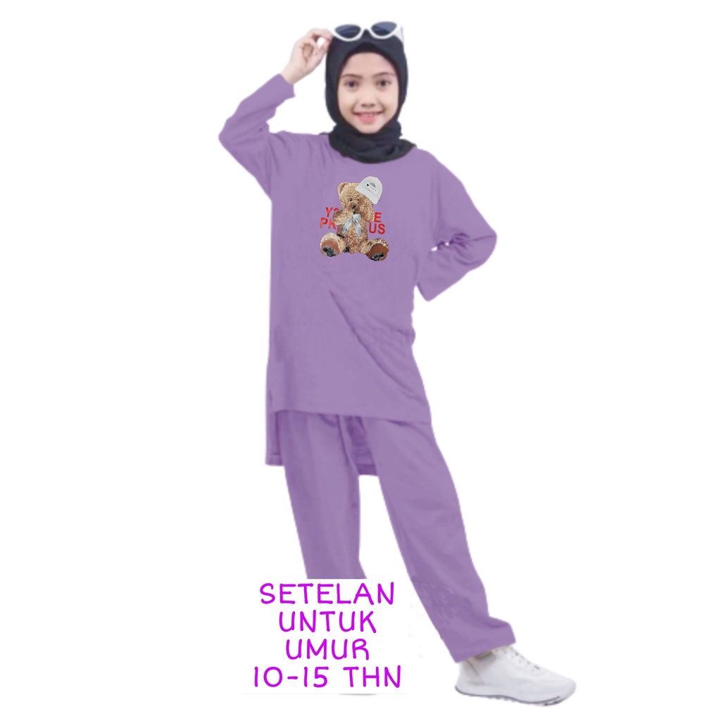 Setelan Anak Perempuan Remaja Bahan Kaos Babyterry Kaos Lengan panjang dan Celana panjang Oversixze XXL 10 11 12 13 14 15 Tahun . One Set Anak Perempuan Terbaru 2023 Viral Stelan Remaja Kekinian Setelan Baju Anak Tanggung Beruang Topi