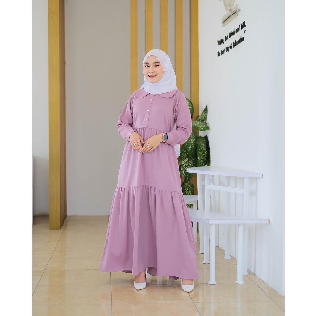 ALLINA Baju Gamis Polos Wanita Dress Muslim M02 Warna LILAC