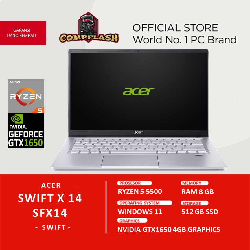 LAPTOP ACER SWIFT X 14 SFX14 GTX1650 4GB RYZEN 5 5500 RAM 8GB 512GB SSD FHD IPS