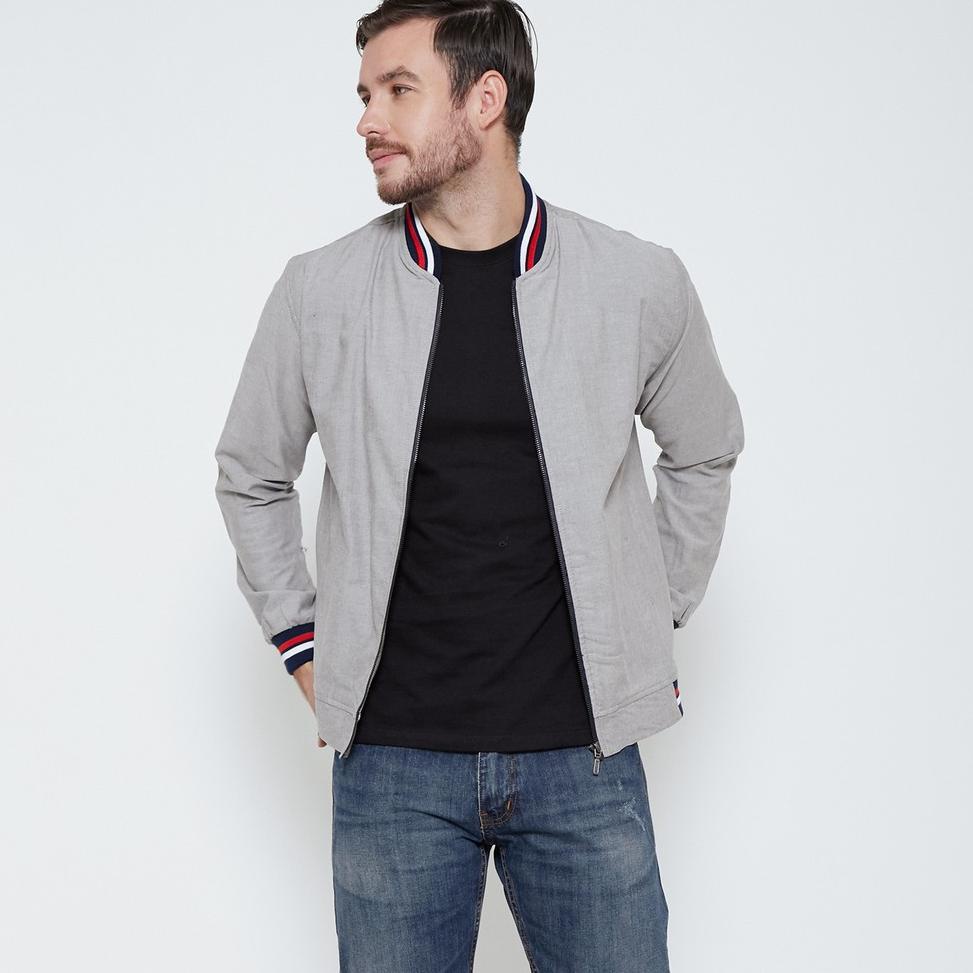 M231 Jaket Pria Bomber Oxford Panjang Abu 1768E REKOMENDASI