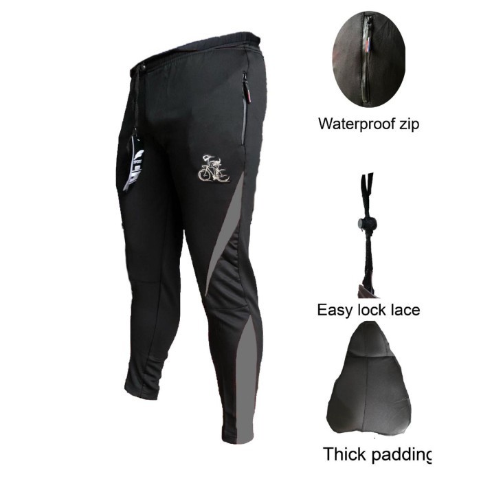 training/ celana sepeda panjang scuba padding - 01ABU, L (H9N2) Pria Track Pants Celana Olahraga Run