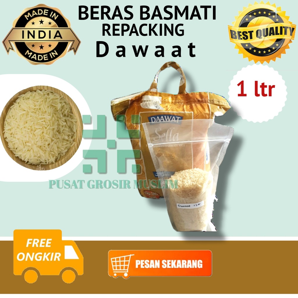 Beras Basmati 1 liter Dijamin Ori atau Uang Kembali!! Abu kass, daawat, white pearl kualitas premium!!!