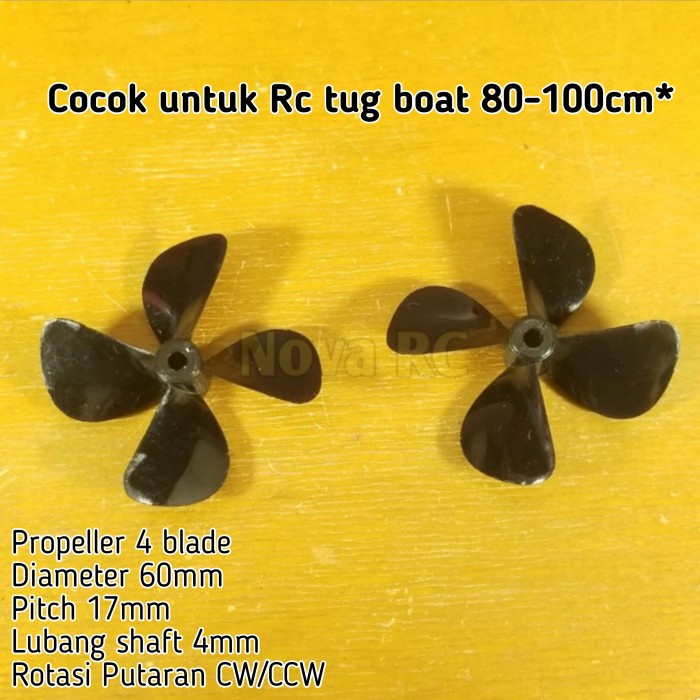 Terlaris Rc Boat Propeller 4 Blade 60Mm Id4Mm Cw/Ccw Nylon Abs Super Strong