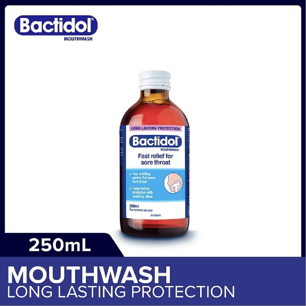 BACTIDOL Mouthwash (Relieves Mouth Ulcers & Sore Throats) 250ml// Singapore