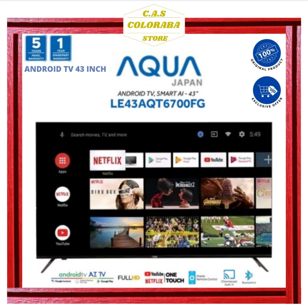 AQUA JAPAN LE43AQT6700FG ANDROID TV 43 INCH FHD 43AQT6700 TV AQUA 43"