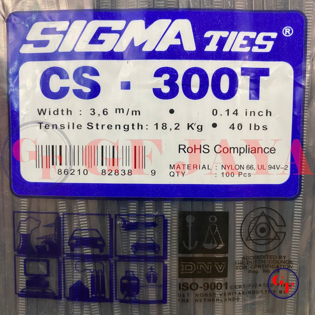 Kabel Ties Sigma CS-300T 30cm x 3.6mm Hitam / CS300T CV300 CV 300 T 30 cm 300mm 3.6 mm 3,6 / Cable T
