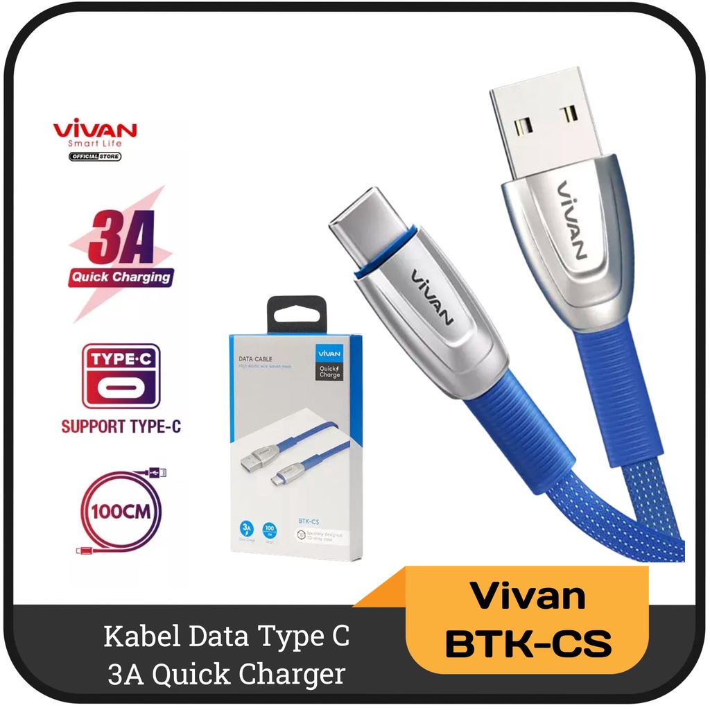 Kabel data Type C 3A Quick Charger Vivan BTK-CS 100 cm - Blue