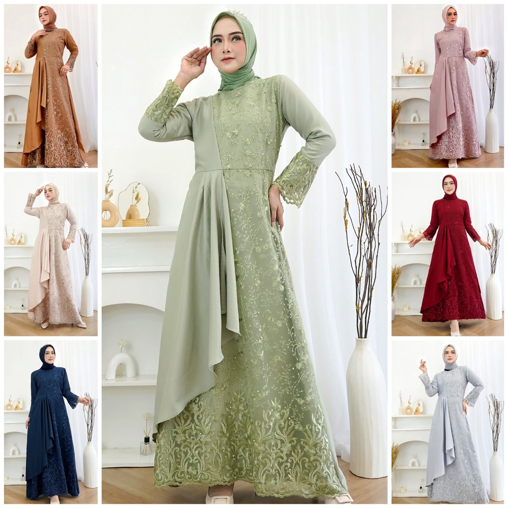 Gamis Mafaza Brokat TiLe Bordir/ GAMIS ZOLANA/Maxi Dress Lebaran Brukat Tulle Baju Muslim 8 warna