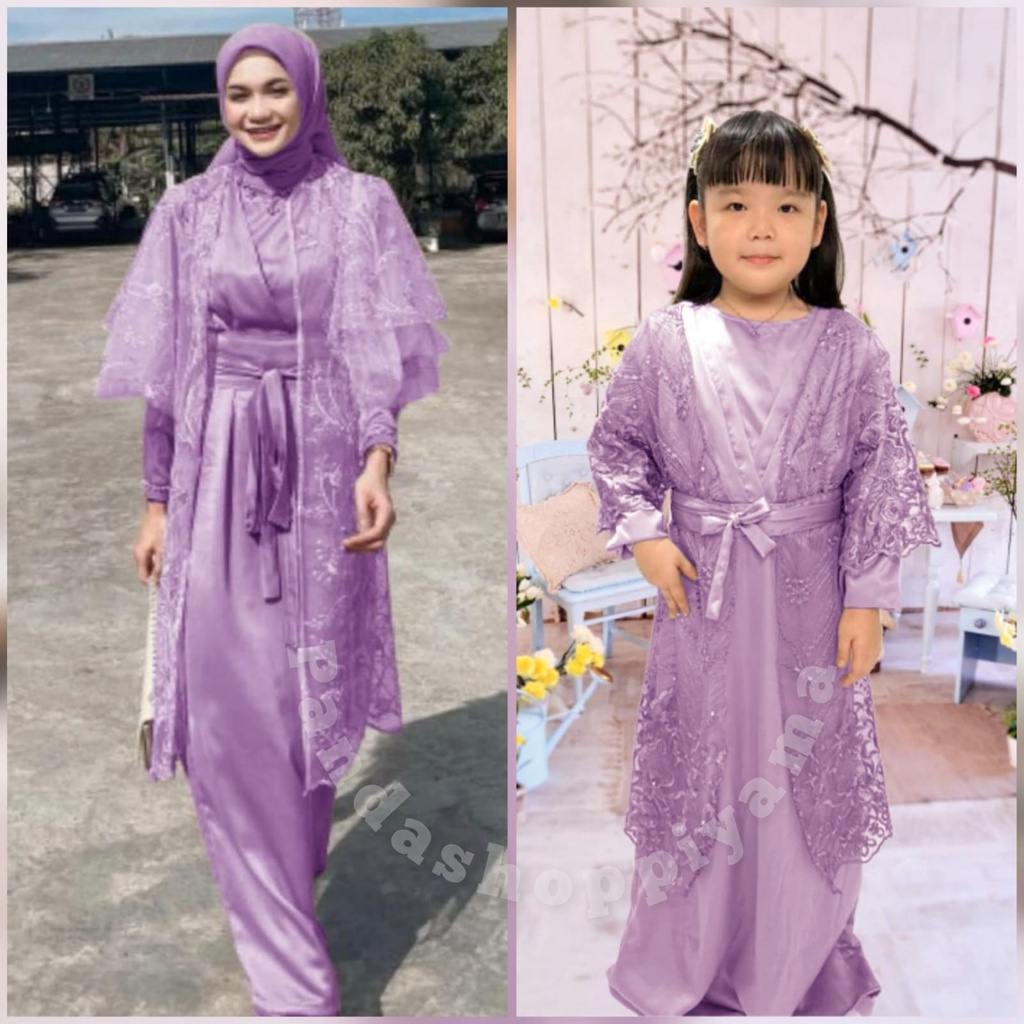 Gamis Outer Arabella Couple Ibu dan Anak Brukat Tile Premium/Cardigan Kondangan/Pesta/Dress Remaja