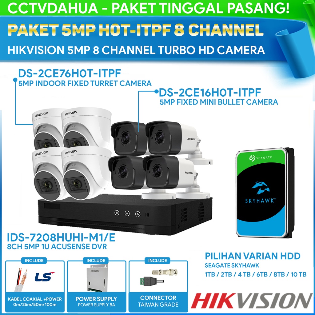 PAKET CCTV HIKVISION 8CH 5MP 8 KAMERA SUPER HD HIKVISION SIAP PASANG