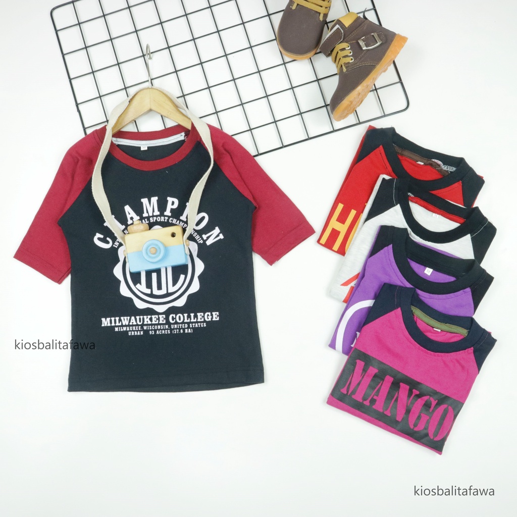 Kaos Reglan Distro Size 5-6 Tahun  / Baju Branded Anak Laki Lengan Pendek Cowok Import Polos Murah