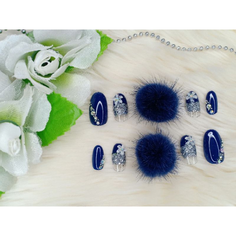 Kuku Palsu Pom pom Wedding Navy