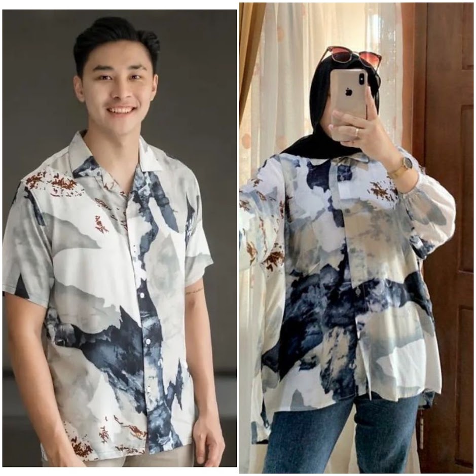 Kemeja Hawai Couple / Kemeja Pria dan Wanita Vintage Casual Abstrack Lengan Panjang / Kemeja Amarilo