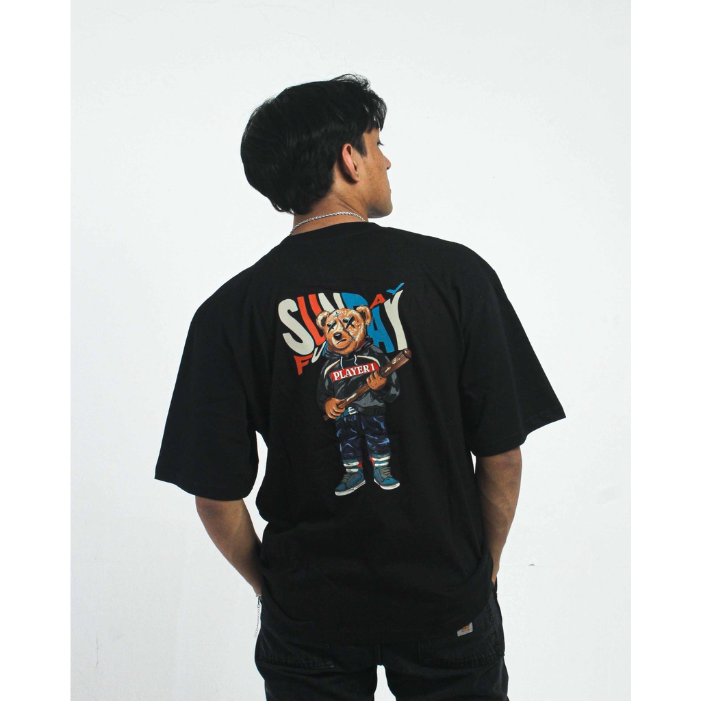 Vogard Thsirt Oversize Sunday Bear Black Unisex StreetStyle