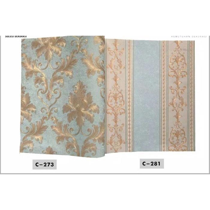 Terlaris Wallpaper Dingding Vinyl Premium Motif Batik Klasik Salur Hijau Muda