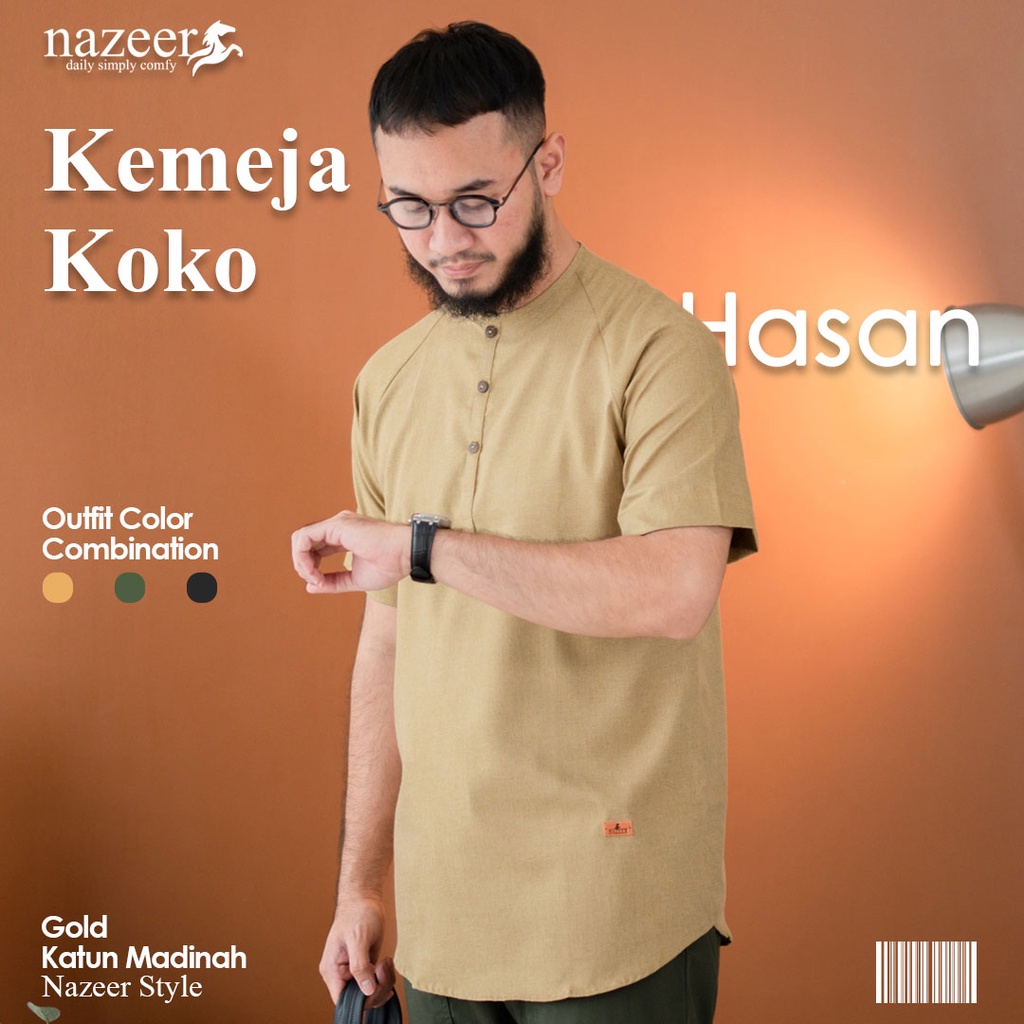 NAZEER Koko Basic Pria Kasual Simpel Keren Lengan Pendek HASAN