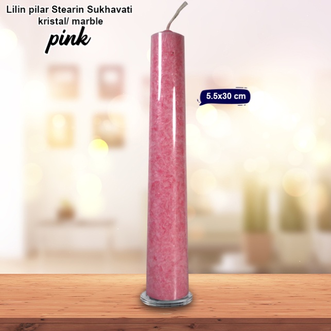 Lilin Pink Stearin Palm Candle Marble Kristal Sukhavati 30 Cm