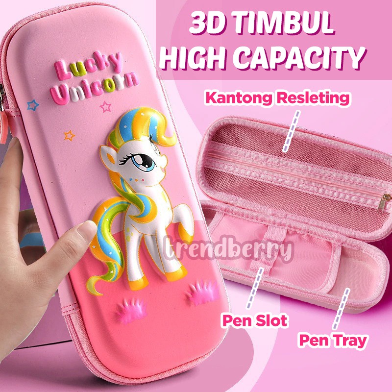 Tempat pensil Unicorn 3D Timbul Kotak Pensil Unicorn Lucky Pony kotak pensil karakter lucu kado ulang tahun anak perempuan