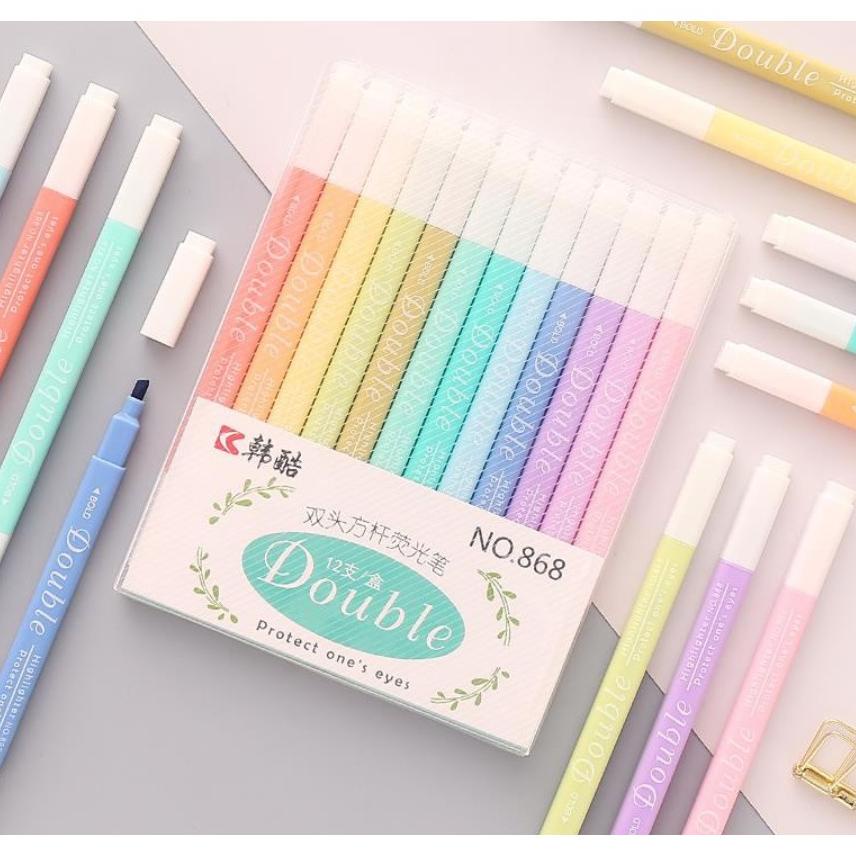 

12 pcs Spidol Highlighter Dua Sisi Warna Warni 868