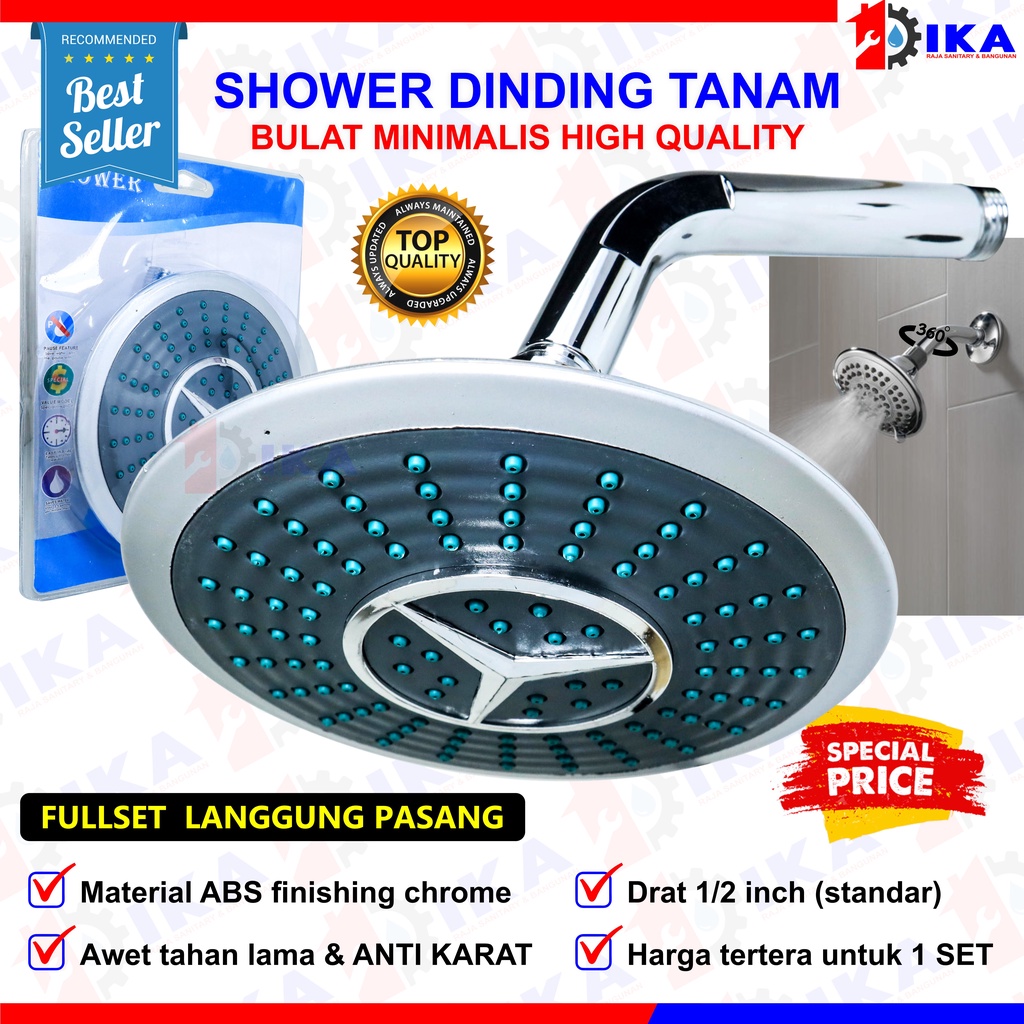 Homeneeds Kepala Shower Mandi Bentuk Kotak Hitam / Head Shower Wall Shower Rainfall Pipa Dan Kepala Shower Hujan Wall Shower Tanam Kotak Premium - 1/2 Inch